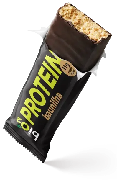 Barra biO2 Protein Baunilha aberta mostrando parte interna