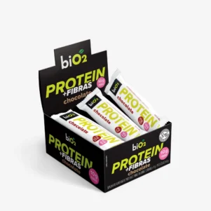 Barra de Proteína e Fibras biO2 linha Protein & Performance, Vegana e Sem Glúten, sabor Chocolate, caixa com 12 unidades de 45 gramas cada