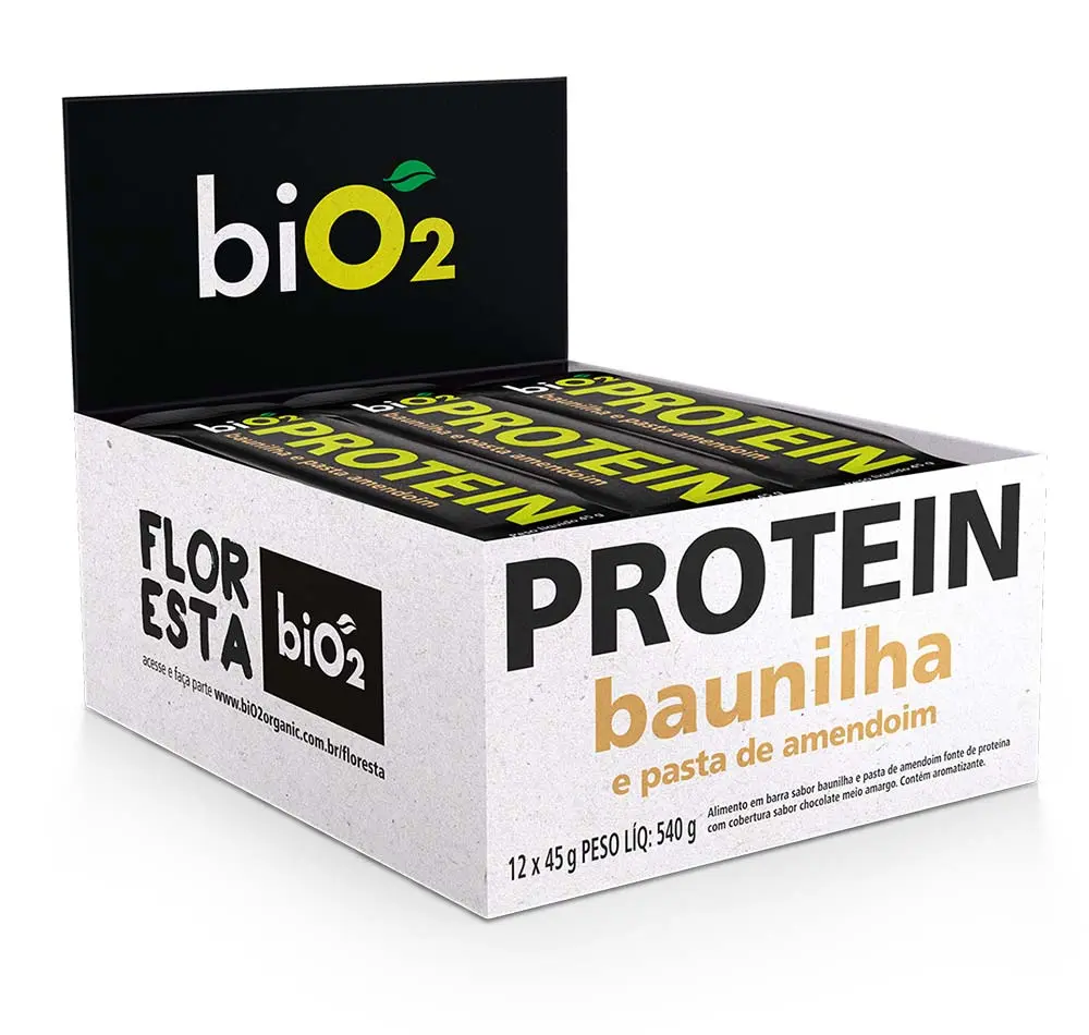 Pacote de barra de proteína vegana da BiO2. Imagem retirada do site da BiO2.