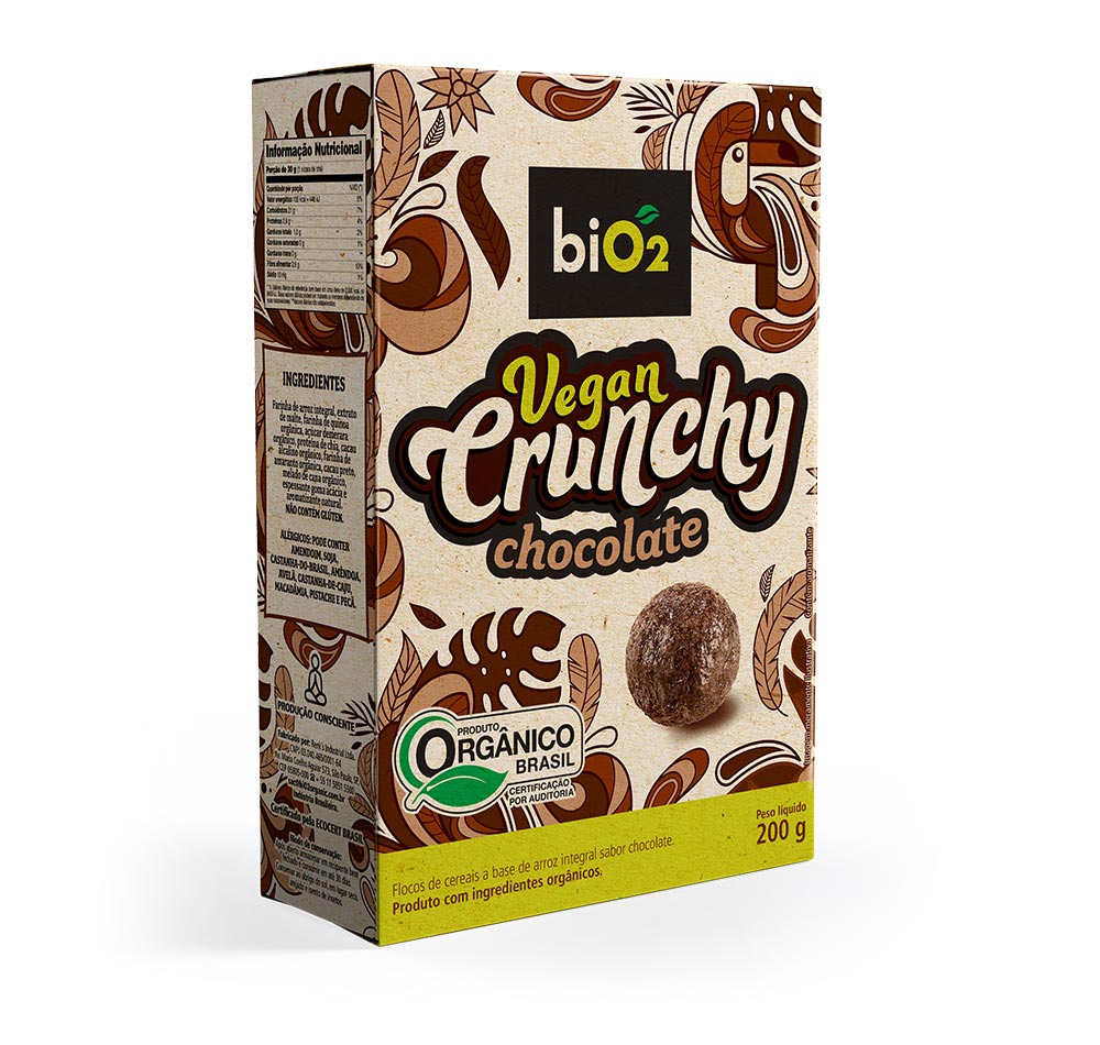Cereal Matinal Orgânico Sem Glúten Chocolate biO2 Vegan Crunchy 200 g