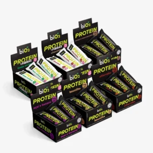 Barra de Proteína biO2 Protein em 6 sabores com 12 unidades cada.