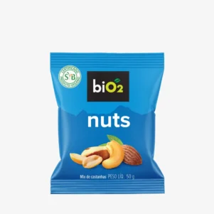Mix de castanhas biO2 linha Nuts e Fruits, Vegano e Sem Glúten, embalagem com 50 gramas