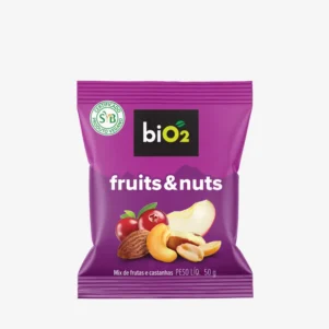 Mix de castanhas e frutas desidratadas biO2 linha Nuts e Fruits, Vegano e Sem Glúten, embalagem com 50 gramas