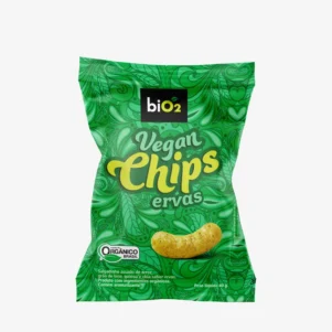 Salgadinho assado saudável biO2, linha Vegan Crunchy, vegano, orgânico e sem glúten, sabor ervas, embalagem de 40 gramas.