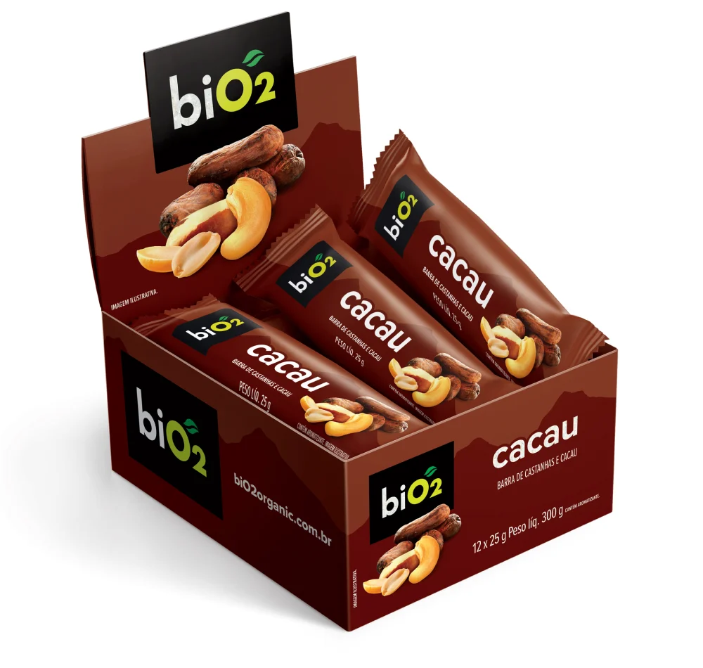 Barra de Castanhas e Frutas biO2 Nuts Cacau 25 g