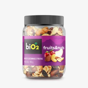 Mix de castanhas e frutas desidratadas biO2 linha Nuts e Fruits, Vegano e Sem Glúten, pote com 450 gramas