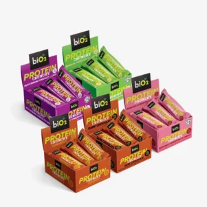 Barra de Proteína Crocante biO2 Protein Crunchy em 6 sabores com 12 unidades cada.