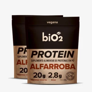Combo 2x Suplemento Proteína Vegetal em Pó de Arroz e Ervilha biO2, linha Protein & Performance, vegana e sem glúten, sabor Alfarroba, pote de 908 gramas