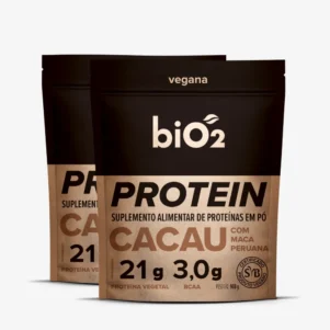 Combo 2x Suplemento Proteína Vegetal em Pó de Arroz e Ervilha biO2, linha Protein & Performance, vegana e sem glúten, sabor Cacau e Maca Peruana, pote de 908 gramas