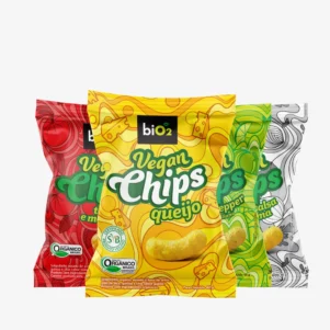 Cinco salgadinhos assado saudável biO2, linha Vegan Crunchy, vegano, orgânico e sem glúten, sabores queijo, ervas, lemon pepper, cebola, salsa e cúrcuma, tomate e manjericão, embalagens de 40 gramas.
