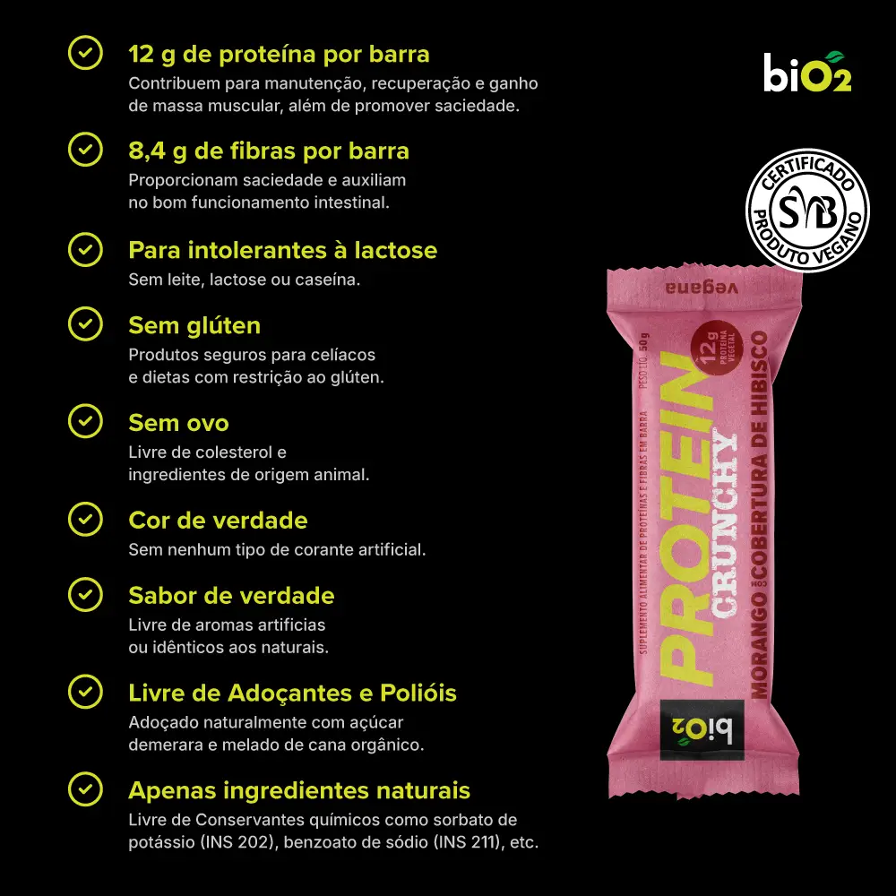 Barra vegana de proteína morango com hibisco 50g
