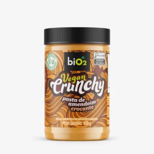 Pasta de Amendoim Crocante biO2 linha Vegan Crunchy, Vegana e Sem Glúten, feita apenas com amendoim, pote com 420 gramas