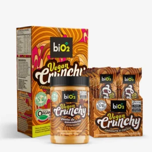 Combo Cereal Matinal Vegan Crunchy Cenoura Caramelo e Cacau 200 g, Caixa com 10 Barras de Cereais Cenoura, Caramelo com Cacau e Pasta de Amendoim Crocante Vegan Crunchy 420 g
