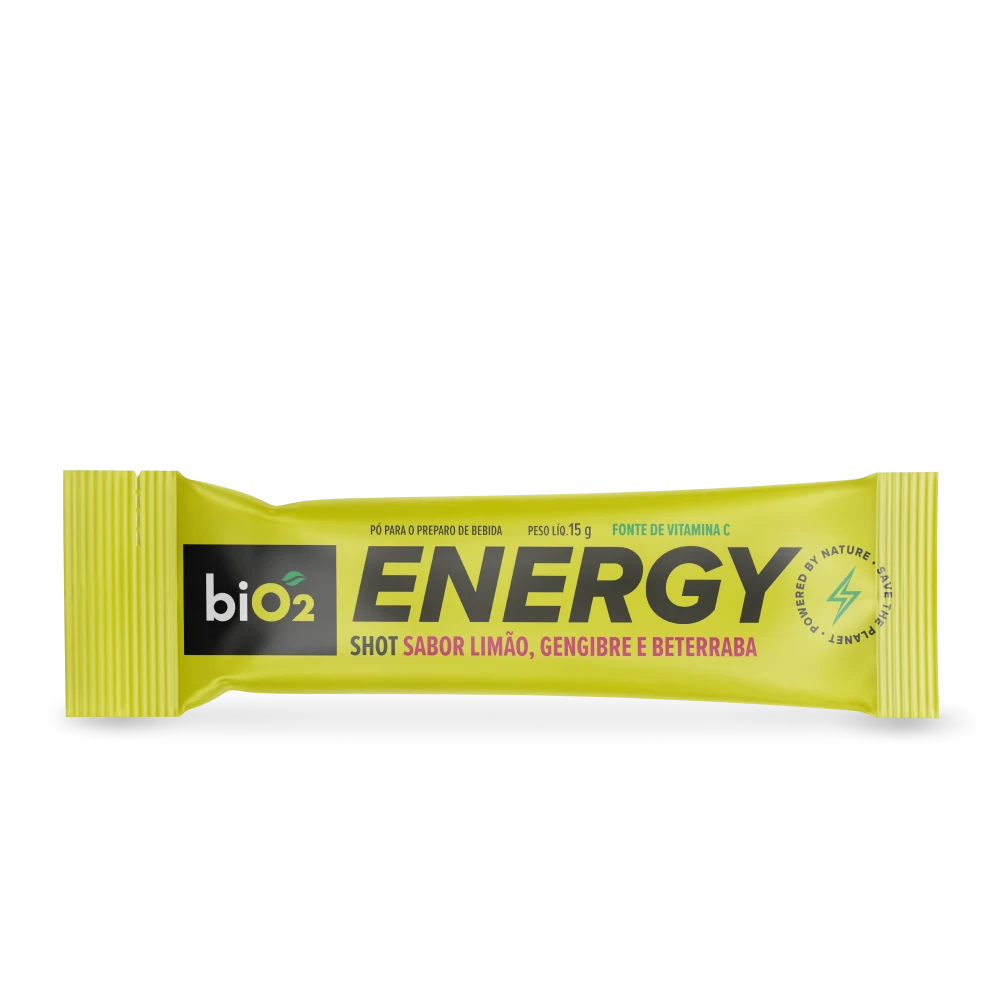 Sachê energético natural sabor limão, gengibre e beterraba biO2 Energy Shot 15 g