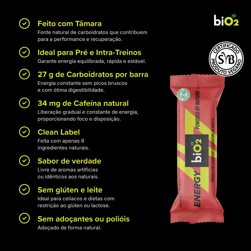 Barra Energética Natural com Tâmara, Cranberry e Hibisco